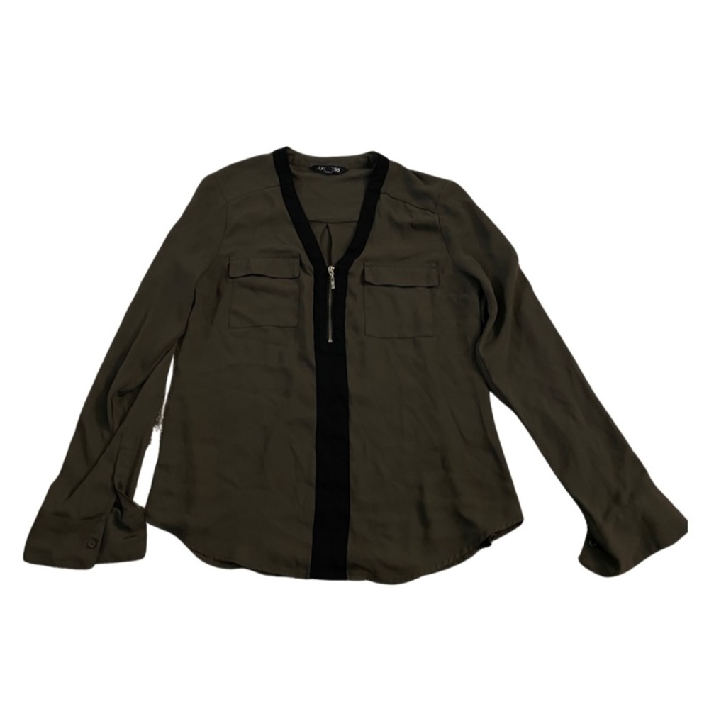 Express Portofino Shirt Olive Green with Black contrast and Gold Zipper Sz S